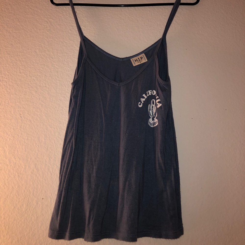 soft blue tank top with minimalistic print